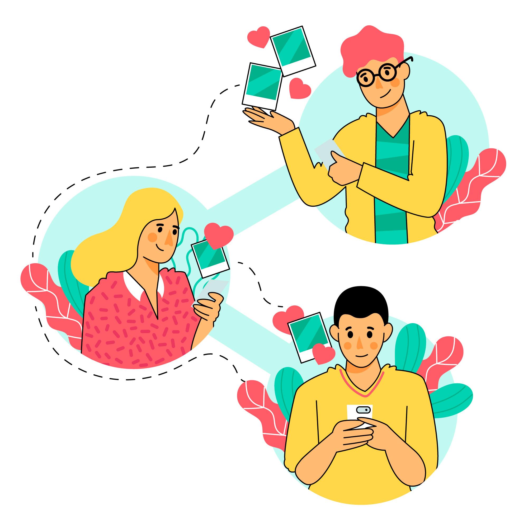 交友軟體配對與社交互動情境圖